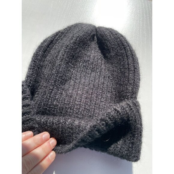 Zara Women's Medium Black Wool Blend Ribbed Chunky Knit Foldover Beanie Hat - Picture 5 of 14